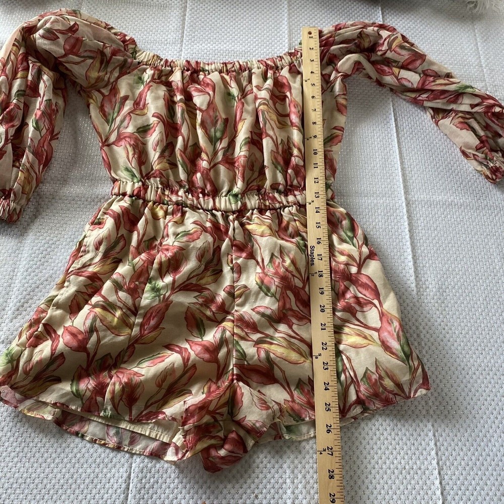 Lovers + Friends Bosworth Romper Floral Off Shoulder Long Sleeve beige Emory - Picture 16 of 16